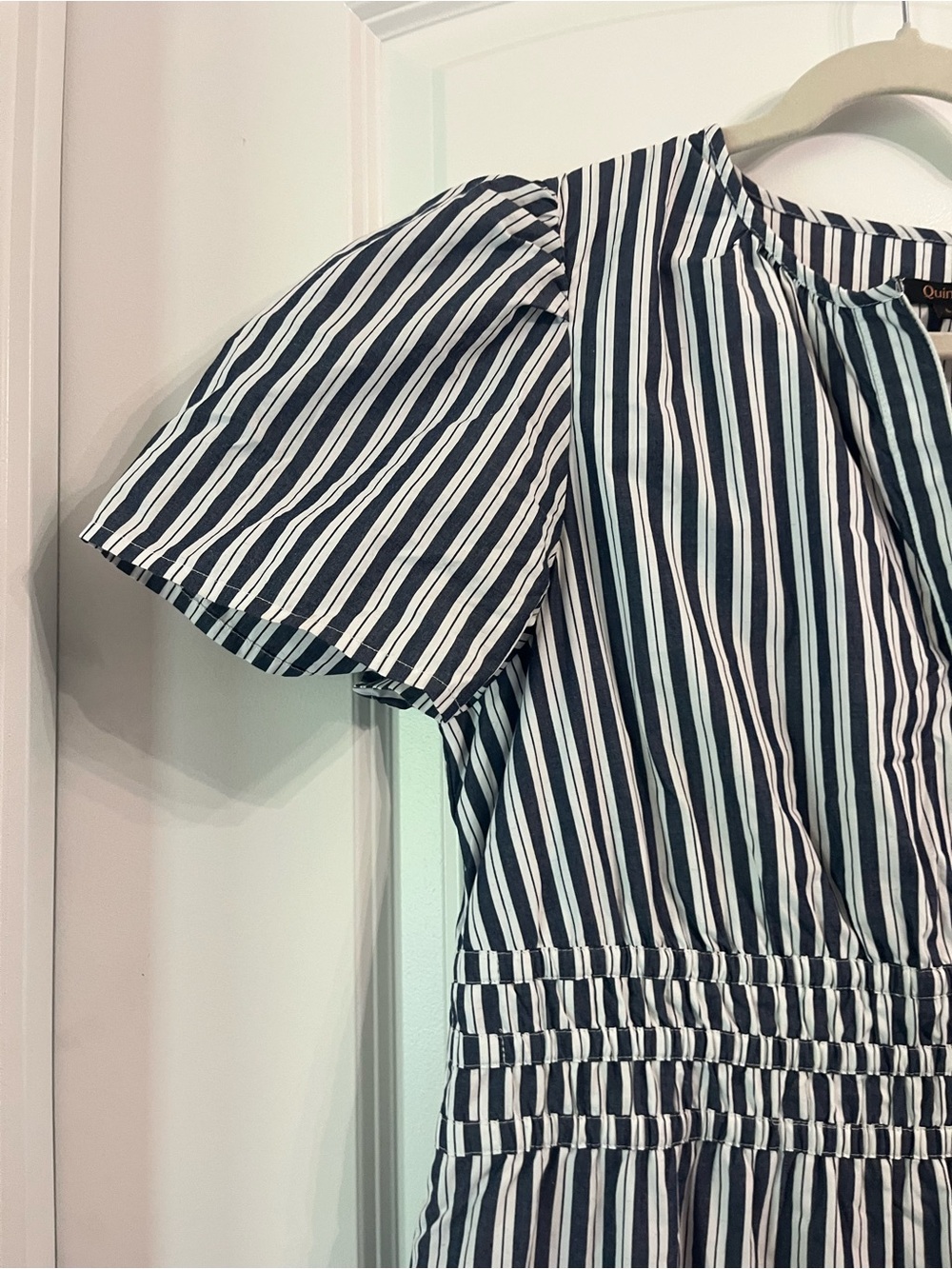 Quince 100% Organic Cotton Poplin Tiered Maxi Dress with Pockets Stripes Large - Picture 6 of 9